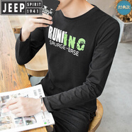 JEEP SPIRIT吉普男士長袖T恤純色純棉白色體恤秋衣上衣服內(nèi)搭秋季加絨打底衫 長.袖RUN黑 M