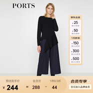 PORTSPorts寶姿女裝 新品不規(guī)則下擺純色長袖毛衣LV9K418DXF003 黑色 XS