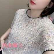 曦牧遙臻初七星幻彩短袖2025春夏韓版寬松顯搜時(shí)尚洋氣提花圓領(lǐng)上衣 星空米(短袖) XL 110-120斤