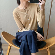 POLO SPORT保羅拉夫小馬馬標(biāo)刺繡羊毛女開衫長袖百搭毛衣外套1 駝色（白色刺繡） S