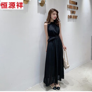 恒源祥雪紡連衣裙2025夏季新款韓版女修身長(cháng)款無(wú)袖長(cháng)裙沙灘裙【送腰帶】 黑色【下單送腰帶】 XL 【送腰帶】