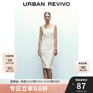 UR夏季新款女裝時尚簡約褶皺開衩無袖U領(lǐng)連衣裙UWG740077 本白 S