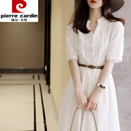 皮爾卡丹（PIERRE CARDIN）夏季女裝微胖妹妹桔梗裙子2025年新款收腰顯瘦白色蕾絲連衣裙氣質 白色 XL 【歐美裙子微胖顯瘦  】