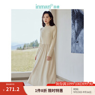 茵曼（INMAN）燈芯絨連衣裙春秋女裝新品長(zhǎng)袖休閑針織禮服中長(zhǎng)裙子 淡香杏-18348727 L