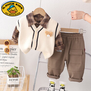 G.DUCKKIDS男寶寶春秋套裝2025新款1一3歲兒童春裝男童毛衣三件套嬰兒衣服潮 MH毛衣3D小熊馬甲三件套白色 100 cm 建議2-3歲