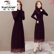 啄木鳥(niǎo)（TUCANO）羊.毛針織連衣裙2025新款秋冬中長(cháng)款過(guò)膝內搭加絨加厚打底毛衣女 深紫色 XL 115-125