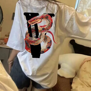 冠貿裴高街潮牌Oversize短袖T恤字母蛇印花潮 依芙莉白色印花T恤 有印花 M 建議80-100斤