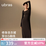 ubras【虞書欣同款】美形莫代爾方圓領(lǐng)長袖連衣裙女吊帶美拉德 長袖連衣裙-咖啡粉末色 L
