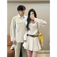 UN情侶裝外套秋季一男一女一整套設計感條紋襯衫男連衣裙一衣一裙 連衣裙(送腰帶) M