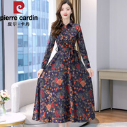 皮爾卡丹（pierre cardin）廣州高端女裝長裙子春秋款闊太太高貴十三行洋氣質(zhì)中年醋酸連衣裙 紫色《今年流行時尚網(wǎng)紅/高級感 4XL 145-155斤