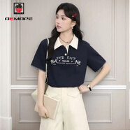 AEMAPE撞色POLO2025短袖夏季T恤新款POLO寬松翻領(lǐng)上衣 A1寶藍(lán)色 L 【建議101-115斤內(nèi)】