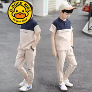 G.DUCKKIDS品牌童裝男童秋季套裝兒童秋裝長(zhǎng)袖T恤長(zhǎng)褲兩件套男孩衣服春秋款 YXBL-24025 卡其短袖 150