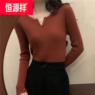 恒源祥羊·毛加絨加厚低領(lǐng)打底衫女秋冬保暖毛衣內(nèi)搭修身顯瘦長(zhǎng)袖針織衫 磚紅色 均碼