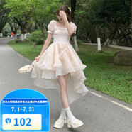 梵奧格（FANAOGE）生日穿在逃公主法式連衣裙公主風(fēng)燕尾方領(lǐng)蓬蓬裙前短后長拖尾可愛 圖片色2 燕尾版 S