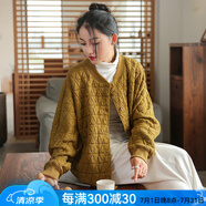 娟的絹 冬季小香風(fēng)文藝復(fù)古女裝寬松顯瘦夾棉加厚外套女式純色棉服棉衣 姜黃 均碼