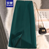 羅蒙（ROMON）灰色西裝半身裙女春秋2025新款高腰顯瘦直筒裙開(kāi)叉包臀裙中裙子 綠色 M 建議96-105斤