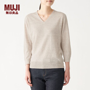 無印良品 MUJI 女式 法國(guó)亞麻 V領(lǐng)針織衫 BAC70A0S 米色 L