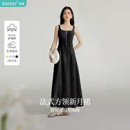 茵曼（INMAN）章若楠同款歐若風(fēng)法式吊帶連衣裙2025夏季新品女裝淡鵝黃色裙子 黑色 S