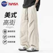NASA GISS官方潮牌冰絲休閑褲男夏季薄款美式高街百搭復(fù)古工裝褲男 杏色 XL