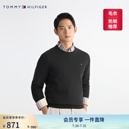 TOMMY HILFIGER25秋冬新款男裝條紋圓領(lǐng)打底衫/情侶純色毛衣/V領(lǐng)純棉針織衫 【純色繡標(biāo)毛衣】經(jīng)典黑BDS L （推薦：150-165斤）