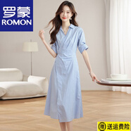 羅蒙（ROMON）桑蠶絲連衣裙學(xué)院風(fēng)藍(lán)色條紋襯衫真絲裙女夏季新款不規(guī)則法式氣質(zhì) 官方旗艦條紋 學(xué)院風(fēng) S 【建議體重80-100斤】