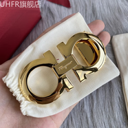 UHFR官方適配原版菲拉腰帶格慕扣頭8打孔皮帶扣頭3.43.5純銅平滑扣 菲拉格慕-亮面金色