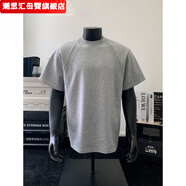 潮思匯美式重磅解構(gòu)短袖男女夏季boxy版型T恤空氣層拼接短袖 EXLUX-灰色 170 M 80-105斤