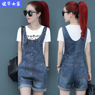 茵侈牛仔背帶褲女學(xué)生韓版寬松2025夏季新款破洞短褲顯瘦小個(gè)子吊帶褲 908#背帶褲 S 【建議80--100斤】
