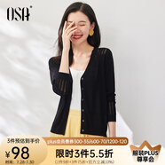 歐莎（OSA）精致鏤空針織開衫女夏季2025年新款披肩外搭空調(diào)衫外套女上衣薄款 黑色 L