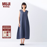 無印良品（MUJI）女式 棉 漢麻 無袖連衣裙女裝裙子夏季 連身裙長裙 BCD91C5S 煙熏藍(lán)色 L （165/88A）