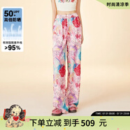 LALABOBO【防曬】水果滿印輕薄闊腿褲女裝寬松顯瘦多巴胺休閑褲RBEB-ZC19 粉色 薄款 L