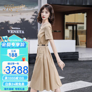 Homesee海外輕奢高端連衣裙赫本風(fēng)女法式OL收腰氣質(zhì)修身顯瘦a字裙子 卡其色 S (建議108斤以內(nèi)