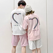 MDlila【兩件裝】情侶裝短袖t恤2025新款一男一女夏裝季套裝衣服團(tuán)體服 白色男款+粉色女款 2XL 男/女XL