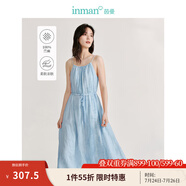 茵曼（INMAN）【100%苧麻】扎染吊帶連衣裙2025夏新品女裝遮肚長裙子 中古藍吊帶裙 S