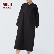 無印良品 MUJI 女式 高密度平織盤扣連衣裙 長袖裙子新中式襯衫裙純棉全棉 黑色 S (155/80A)