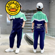 G.DUCKKIDS品牌童裝男童短袖套裝兒童夏季新款中大童男孩帥氣休閑兩件套潮 2015A男童夏裝棉麻套裝 綠色 160