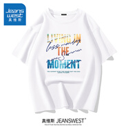 真維斯（Jeanswest）白色t恤男士國潮中國風寬松純棉上衣重磅短袖休閑圓領半袖體恤衫 白色(z夏日海灘) XL /180(體重140-160斤左右)