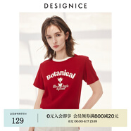 迪賽尼斯（DESIGNICE）2024年夏季新款美式復(fù)古風(fēng)百搭簡(jiǎn)約印花圓領(lǐng)短袖T恤女 紅色 M