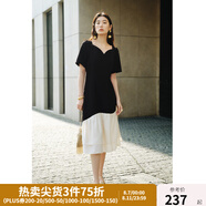 獨束大碼女裝【黑標(biāo)系列】2024夏精致派對法式撞色魚尾短袖連衣裙 赫本黑 2XL (尺碼：4)