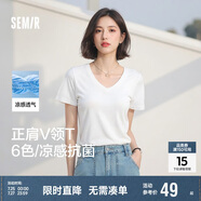 森馬（Semir）短袖t恤女涼感抗菌正肩修身2025夏顯瘦V領白色打底衫109325100002