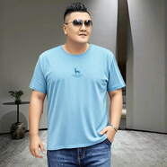 吉賽倫短袖加肥加大300 大碼男裝200-300斤夏季短袖T恤圓領(lǐng)上衣打底衫加 藍(lán)鹿圖藍(lán)色【圓領(lǐng)短袖】 M 建議70-90斤