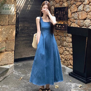 妙奕嘉牛仔連衣裙裙子女夏季2025新款吊帶裙氣質(zhì)顯瘦遮肚子高級(jí)感長(zhǎng)裙 藍(lán)霧之戀收腰牛仔連衣裙【藍(lán)色】 M (建議90-110斤)
