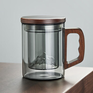 憶壺茶（YIHUTEA） 泡茶杯茶水分離玻璃杯辦公室茶道喝茶杯子男士個人專用高檔水杯 【山巒內膽】 輕奢黑