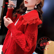 AEMAPE針織衫女裝2025春秋冬新年紅色紅火寬松慵懶風(fēng)娃娃領(lǐng)紅色毛衣 MX-8029_紅色  L