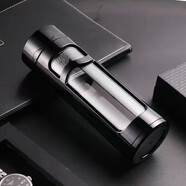 蘇泊爾（SUPOR）（）鋼化玻璃杯防摔防爆茶杯茶水分離雙層 黑色380ml