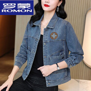 羅蒙（ROMON）23年新款牛仔外套女寬松老媽秋裝中年藍(lán)色牛仔衣韓版上衣春秋 牛仔藍(lán) 2XL 【建議161-180斤】