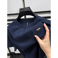 布先生重磅純棉短袖t恤男夏季圓領(lǐng)時(shí)尚刺繡男裝純棉半袖體恤衫上衣 上青 M /48