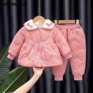 一歲半女孩衣服秋冬套裝女童套裝2023冬新款棉服中小童寶寶居家服女寶加棉加厚兩件套加絨03 加絨加棉加厚櫻桃套裝粉色 110 高100-110/別貪大/醉厚