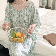 簡方位新中式國風(fēng)睡裙女夏季棉綢復(fù)古蝴蝶印花中袖家居人造棉加長 迷迭香 HX2412國風(fēng)裙 均碼 加長版 T碼裙長130cm