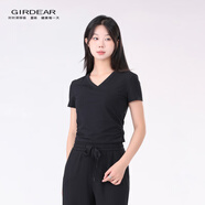 哥弟（GIRDEAR）女裝T恤衫上衣V領(lǐng)短袖T恤夏季穿搭夏裝半袖夏裝1300888 黑色 * L (4碼)
